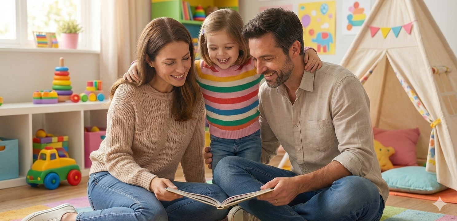 Родина читає книгу