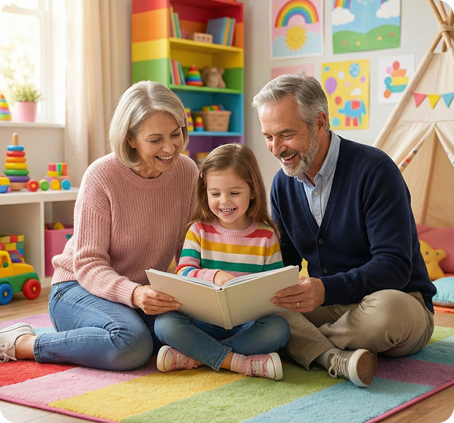 Родина читає книгу